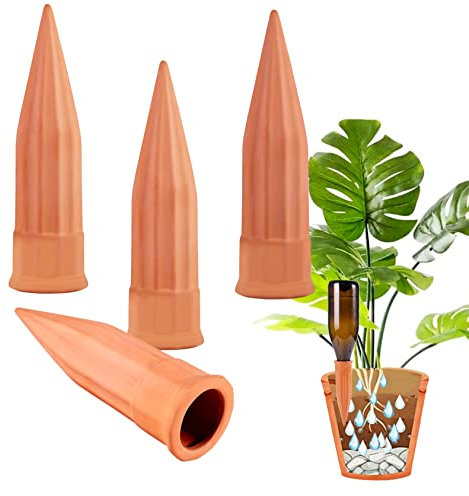 TKSCUSR Punte autoirriganti, confezione da 4 dispositivi per l'irrigazione delle piante in terracotta, paletti autoirriganti per piante da interni ed esterni