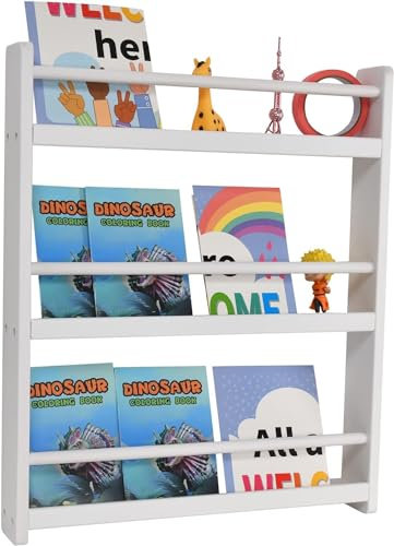 CHILDLIKE BEHAVIOR Bücherregal-Organizer für Kinder – weißes Bücherregal für Schlafzimmer – 3-stöckiger Organizer – einseitiges Bücherdisplay – Kinderzimmer-Bücherregale für Kinder – Bücherregal für