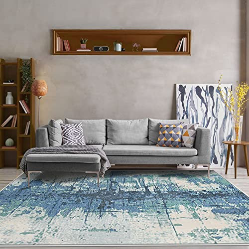 ASIinnsy Tappeto Astratto Tappeto Grigio Blu Tappeti Moderni Soggiorno Antiscivolo Morbido Tappeto Salotto Pelo Corto Tappeti Grandi per Soggiorno Camera da Letto (200 x 300 cm, Blu Inchiostro)