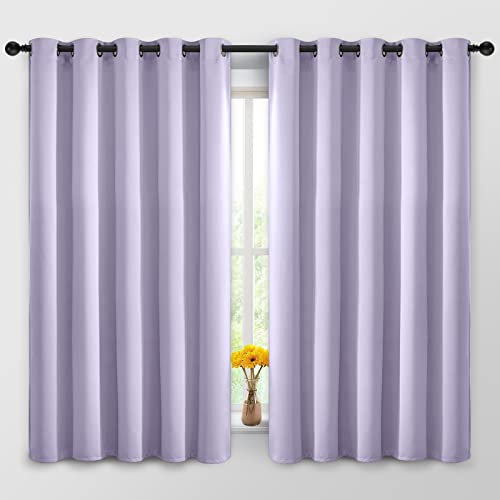 Yakamok Blackout Curtains Room Darkening Thermal Insulated Window Panels,Solid Grommet Top Drapes for Bedroom/Living Room(62Wx63L, Lilac, 2 Panels)