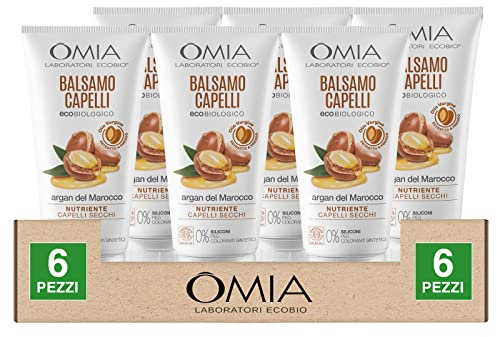 Omia Nährende Öko-Haarspülung für trockenes Haar mit Marokko-Arganöl ohne PEG Silikon und Farbstoffe – 6 Flaschen à 180 ml