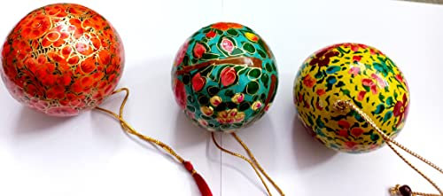 Exclusive Global Weihnachtskugeln, Kaschmir-Kunst, Pappmaché, Blumenmuster, 3 Stück