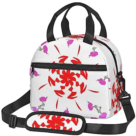 vacsAX Lonchera reutilizable con diseño de flores giratorias y voladoras, a prueba de fugas, congelable, con hombro ajustable, para picnic escolar