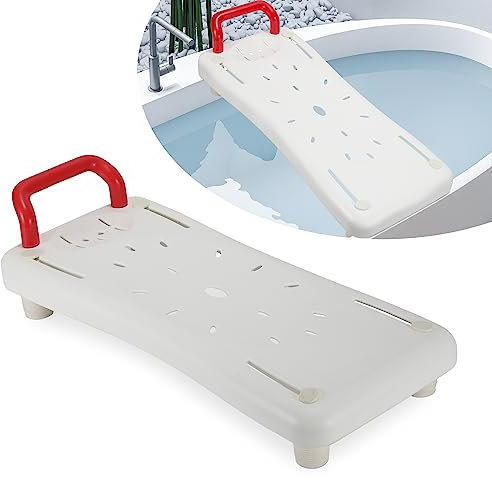 Sonnewelt Badewannenbrett badewannensitz für Erwachsene senioren Wannensitz Sitzbrett ca.69cm mit Griff und integrierter Seifenablage weiß duschbrett für badewanne