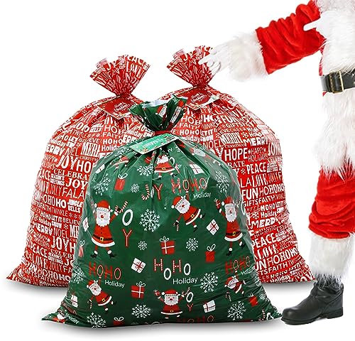 ROSAUI Weihnachtssack groß, 3 Stück Nikolaussack XXL, Weihnachtstüten Groß, Geschenkbeutel Weihnachten mit Karten, grosser 90cmx112cm