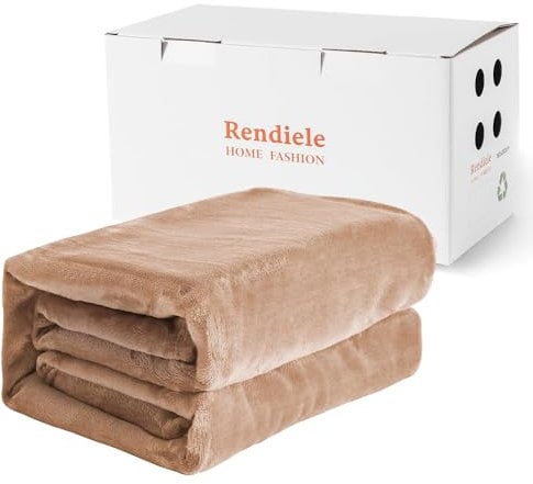 Rendiele Couverture de canapé et lit Ultra Douce Unie, 125x150 cm Plaid léger en Flanelle Chaude de 280 GSM, Moelleuse et Confortable, Marron Clair