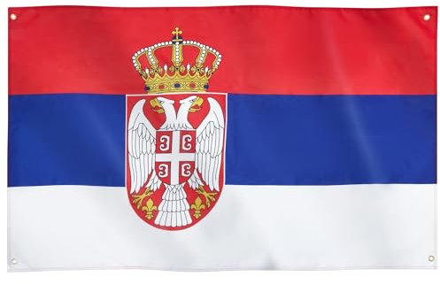 Runesol Drapeau de la Serbie, 91x52cm, 3ft x 5ft, 4 œillets, œillet dans chaque coin, drapeau serbe, tricolore, Yougoslavie, Застава Србије, drapeaux premium, intérieur, extérieur, couleurs vives