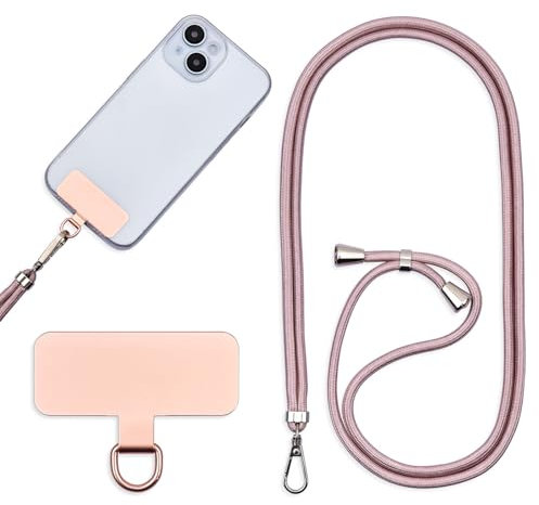 Cordon Para Movil Correa Movil Universal,Pegatinas Metálicas Para Teléfonos Móviles, Cuerdas Ajustables, Tirantes O Tirantes Para Liberar Las Manos. (Oro rosa)
