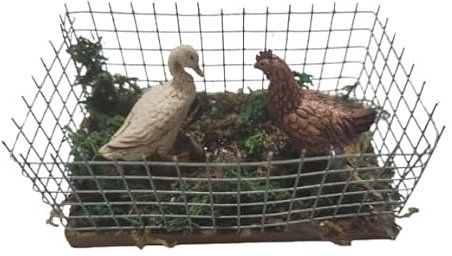 BLUSUPERSHOP 2 Kunststofftiere auf dem Foto im Gehege 10 x 5 cm hoch 5 cm Art7 Hoftiere für Hirten 7 10 cm Krippe auch Schweine Hühner Hahn Gänse Ziegen Schafe etc