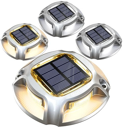 Quntis Luci Solari Esterno Giardino a 8 LED, IP68 Impermeabile Luce Solare Potenti, Segnapasso LED Esterno Solare Bianco Freddo/Caldo, Faretto Solare per Sentieri Piscina Scale Marciapiede(4 Pezzi
