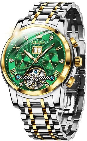 OLEVS Hommes Montre Squelette MéCanique Automatique Vert éTanche à Remontage Automatique en Acier Inoxydable Lumineux Tourbillon Montres De Luxe