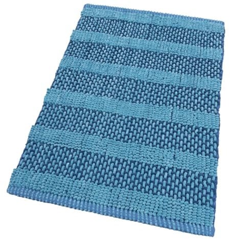 Tappeto Camera Scendiletto Bagno Cotone Intrecciato Tridimensionale Morbido Assorbente 50x80 Azzurro