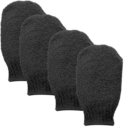 Sibba Lot de 4 Gants Exfoliants en Bambou pour Exfolier le Corps Brosse de Nettoyage Gants de Toilette Soins Douche Spa Bain Profond Massage Élimine Les Cellules Mortes de la Peau Savon Loofah