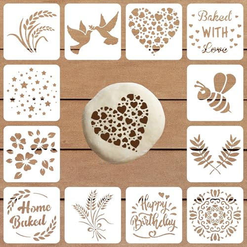 Artisan Brot-Schablonen | Brot-, Kuchen-, Kaffee-, Kuchen- und Keksschablonen zum Dekorieren Ihres eigenen, einzigartigen Design-Backschablonen-Set