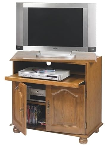 Meuble TV 32 Pouces Chêne Plateau Pivotant et Coulissant L 82 H 77 P 46.5 cm