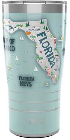 Tervis Traveler Vintage Florida Fun Map Triple Walled Insulated Tumbler Travel Cup Keeps Drinks Cold & Hot, 590 ml, Stainless Steel