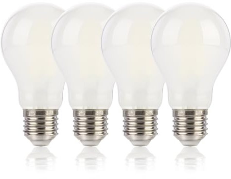 FLSNT E27 Screw Bulb 60W Equivalent 4000K Cool White, 7W A60 LED Filament Edison Screw Bulb, 806LM Cool White Light Bulbs, Non-Dimmable, Pack of 4 [Energy Class E]