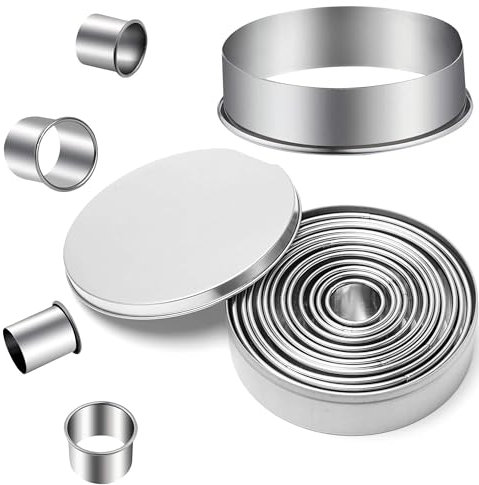 BGOBTY Ringe Keksformen Edelstahl,12 Stück Edelstahl Ausstechformen,Mini Rund Plätzchen Ausstecher,Donut Ausstecher Ring,mit Aufbewahrungsbox,für Gebäck Donut Fondant Mousse Backen DIY Kuchen (Runden)