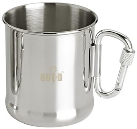 QAOHE Stainless Steel Mug, 500ml Stainless Steel Camping Mug Outdoor Backpacking Cup with Carabiner Handle for Hiking Camping Traveling