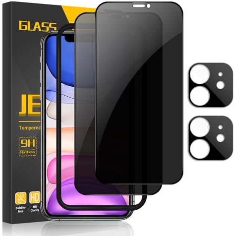 JEHOO[2+2 Pièces Verre Trempé Anti Espion pour iPhone 11 6.1 Pouce, 2pcs Protection Écran et 2pcs Caméra Arrière Protecteur [Confidentialité Protection][Dureté 9H][Antichoc Anti Rayure Vitre]