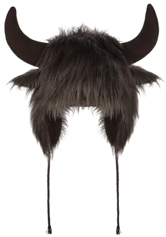 XGOPTS Faux Fur Horn Hat Winter Thermal Earflap Beanie Cap Furry Ear Warmer Trapper Hat for Men Women Creative Devil Cow Horns Cap for Halloween Party Animal Cosplay Carnival Festival