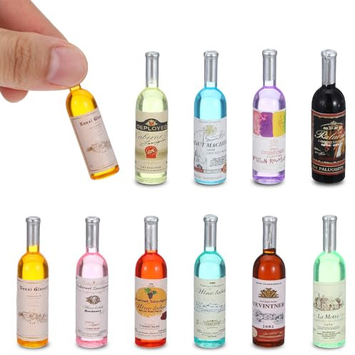 10 Pcs 1:12 Scale Mini Wine Bottles Cake Toppers Wine Drinks Decoration Beer Glass Model Doll House Accessories for Dollhouse Miniature Bottles Cake Decorations