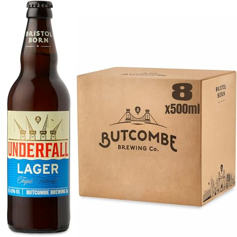 Butcombe Brewing Co. Underfall 4.1% Triple Filtered Lager, 8x 500ml Bottles | Premium Craft Beer, Unpasteurised & Unchartered, Easy Drinking, Vegan, Bristol Born, Multipack of Bottles