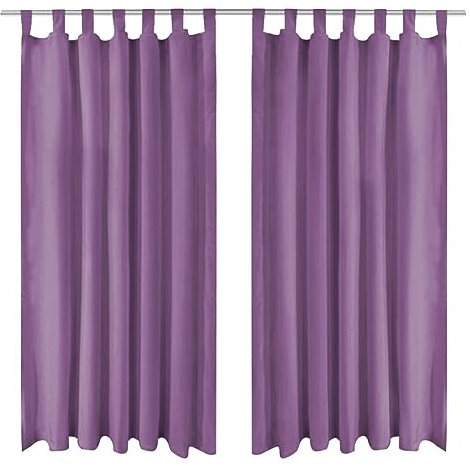 Brokky Vorhänge Mikro-Satin 2 STK. mit Schlaufen 140×225 cm Lila Schlaufenschal Ösenschal Blickdicht Gardinen Vorhänge