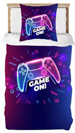 DJDEA Game Style Bettwäsche-Sets, Lasertönen Daher, Weiche Mikrofaser Jungen Bettbezug 2 Stück Set mit 135x200cm Bettwäsche und 80x80cm Kopfkissenbezug