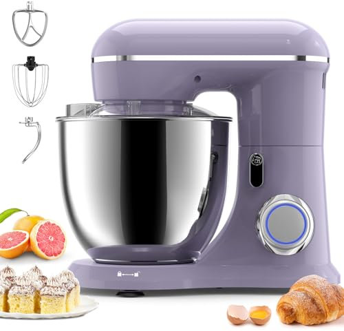 Küchenmaschine,Küchenmaschine Teigmaschine,10 Geschwindigkeit,Küchenmaschine zum backen mit 6.5 QT Edelstahl-Rührschüsseln und 3 Rührwerkzeuge (Rührhaken,Knethaken,Schlagbesen) 660W (Vine Purple)