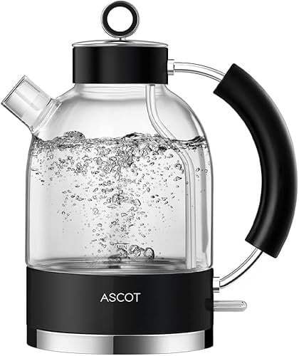 ASCOT Electric Kettle, Glass Electric Tea Kettle, Gift for Man/Women/Family, 1.5L Borosilicate Glass Tea Heater & Hot Water Boiler, Auto Shut-Off Boil-Dry Protection Black