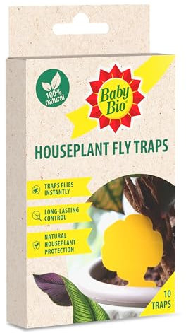 Baby Bio Houseplant Fly Traps - 10 Pack - Pesticide Free Solution - Prevents Pests - Aphids, Fungus Gnats - Yellow Sticky Traps