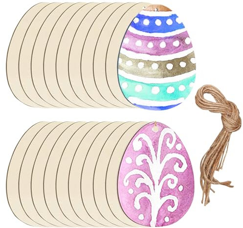 20 Stück Ostereier zum Bemalen, Ostereier Bemalen, Eier zum Bemalen, Basteln Ostern, Holzeier zum Bemalen, Osterbasteln mit Kindern, Ostereier zum Aufhängen, Egg Mazing, Holzanhänger Ostern
