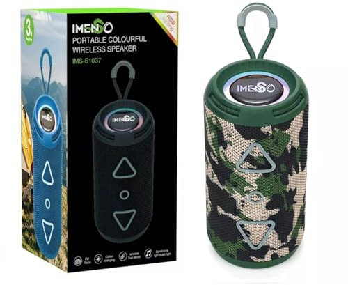 IMENSO S1037 Bluetooth Speaker Mini Portable Wireless Outdoor Speaker with RGB Lights Surround Stereo Bass Bluetooth V5.3 Portable Speakers for iPhone Samsung -Garden, Home, Outside (Army Green)