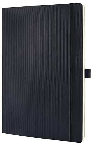 SIGEL CO338 Premium Notizbuch A4 blanko schwarz, Softcover, 194 nummerierte Seiten, nachhaltiges Papier, mit Inhaltsverzeichnis, Stiftschlaufe, Falttasche, Gummibandverschluss, Conceptum