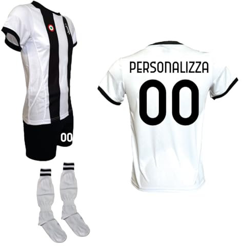 Kit Maglietta Bianconera Pantaloncino e Calzettoni Personalizza con Il Tuo Nome o Giocatore Preferito creata utilizzando Maglia Replica Autorizzata per Bambino (IT, età, 12 Anni, Regular, Bianco)