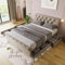 Polsterbett 140x200, Doppelbett mit 4 Schubladen und Höhenverstellbarem Kopfteil, Bett Stauraumbett Jugendbett Funktionsbett Rückenlehne Bettgestell mit Lattenrost, Leinen, Ohne Matratze, Natürlich