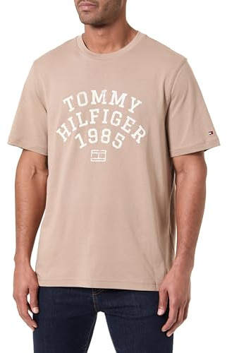 Tommy Hilfiger Herren T-Shirt Kurzarm Archive mit großem Logo, Beige (Coastal Taupe), XXL