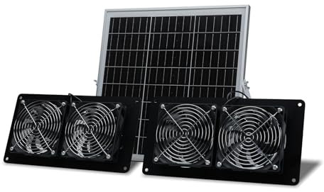 SUNYIMA Solar Ventilator, IP65 Wetterfester Solar Lüfter mit 20W Solarpanel und DC 4 ventilator für Kleine Hühnerställe, Gewächshäuser, Schuppen, Haustier Häuser, Fenster Auspuff