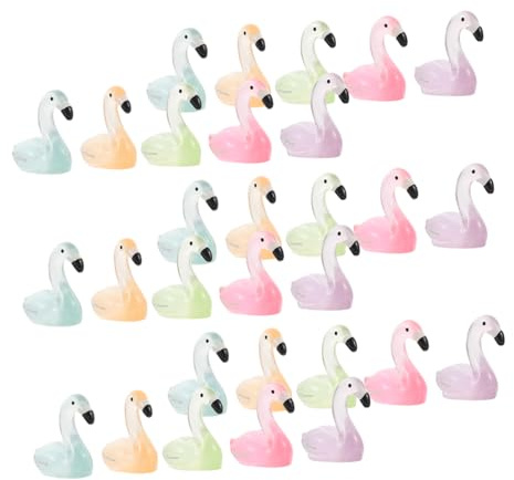 QUMIIRITY 30 Stück Kleiner Flamingo Figuren Gartendekoration Fluoreszierend Kunstharz Mikrolandschaft Deko Terrasse Büro Cafe Tisch Zufällige Farbe