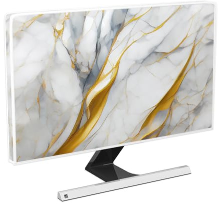 Baocicco Golden and Gray Marble Monitor Dust Covers 26, 27, 28 Inch Artistical Panel Case Computer Monitor Covers Sleeve Compatible with PC Desktop and TV Anti-Static Dustproof Protective