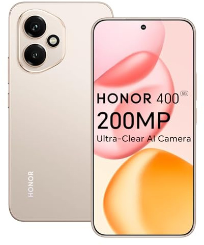 Honor 400 5G Smartphone, 8GO 256GO, Caméra AI Ultra-Claire de 200 Mpixels, 6,55 AMOLED Display 120Hz, Snapdragon 7 Gen 3, 5170mAh, IP65, Dual SIM, NFC, Android 15, sans Chargeur, Or