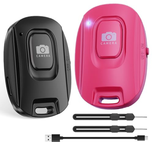 VYVIYON Bluetooth Camera Remote Shutter for iPhone and Android Smartphones | Rechargeable Wireless Phone Remote Control,Selfie Button for Photos and Videos, Charging Cable Included 2 Pack-Black&Pink
