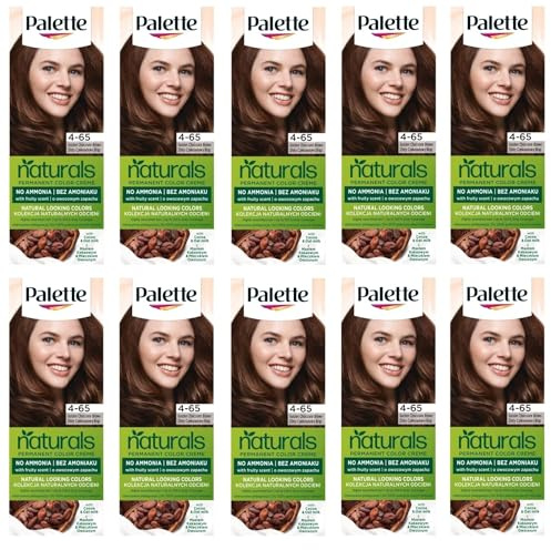 (Pack de 10) Palette Permanent Naturals Color Cream 4-65 (765) Golden Chocolate Brown Hair Color – Caja completa – con hoja de instrucciones en inglés