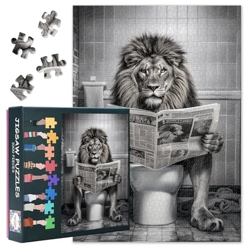Erwachsene Puzzle 1000 Blöcke, Löwe sitzt auf der Toilette Puzzles, Löwe sitzt auf dem Stuhl Erwachsene Puzzle Spiele oder Spielzeug Geeignet für ältere Freunde 50X70 cm