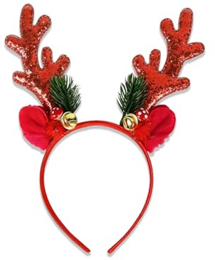 CBMZHF Weihnachts-Rentier-Geweih-Stirnband mit Glocken, rote Pailletten, Haarschmuck für Weihnachtsfeier, festliches Kostüm, 23,5 x 17,5 cm, Unisex für Erwachsene