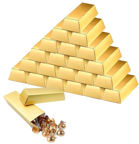 INNAL 20 Stück Gefälschte Goldbarren Süßigkeiten Boxen 14.5 x 5 x 3 cm | Süßigkeiten Kasten Goldbarren Schokolade Box Gastgeschenkboxen für Piratenschatz Party Hochzeit Kindergeburtstag Weihnachten
