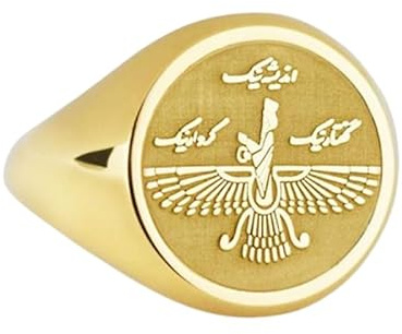 WORLD WIDE GEMS Faravahar Siegelring, persischer Farvahar-Farohar-Schmuck, Zoroastrismus, spiritueller Symbolring, 925er-Sterlingsilber (Ringgröße 5–12,5), vergoldet, WW_PDR_00224