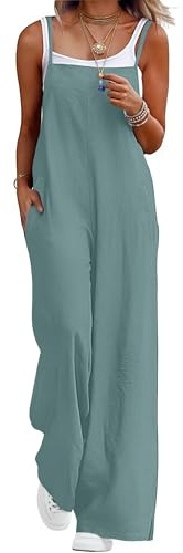 QIXING Dungarees for Women UK Summer Boho Casual Loose Wide Leg Jumpsuits Sleeveless Ladies Playsuits with Pockets