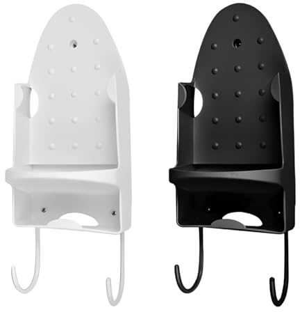 Sizi Iron Holder Wall Mounted Ironing Board Rack Heat Resistant Organizer Shelf Storage Small Flat Base Irons Laundry Room Bathroom (Black)